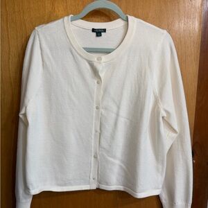 Cream Button-Front Crewneck Cardigan